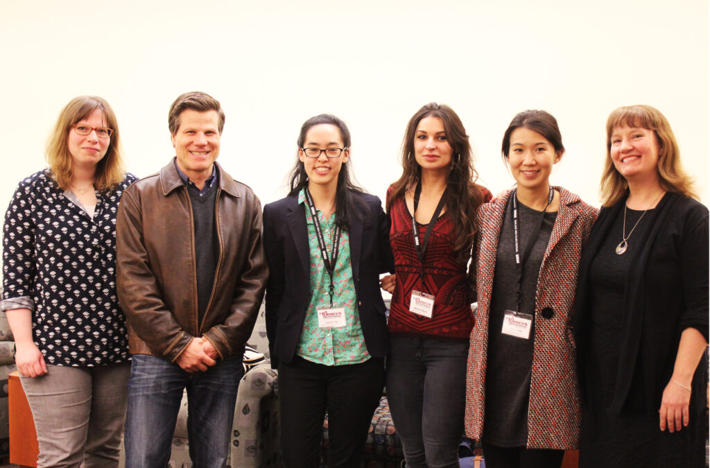 (From left) Women's Invitational Host Playwright Laura Jacqmin, then-OSF Artistic Director Bill Rauch, Women's Invitational winners Lauren Yee, Martyna Majok, and Jiehae Park, with ANPF Host Playwright E.M. Lewis.