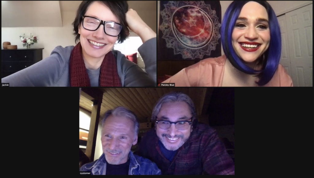 ANPF Artistic Director Jackie Apodaca (top left) directed ANPF's 2021 virtual presentation of a new work by Octavio Solis (bottom right), <i>Lonesomes</i>, featuring Isabel Pask (top right) and Armando Durán (bottom left).